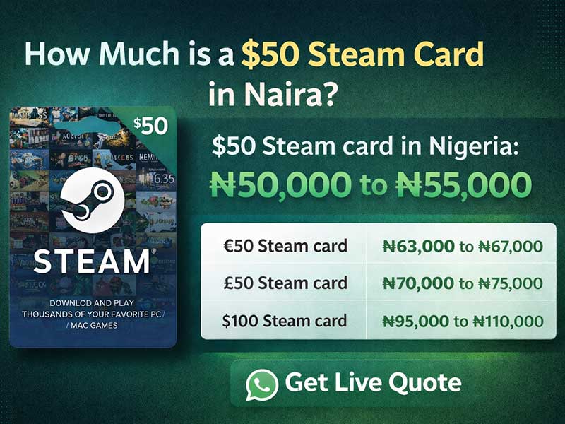 How Much is $50 Steam card in Naira
